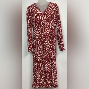 ANNA KAY Paris Marviny Red Cream Abstract Wrap Midi Dress Size L